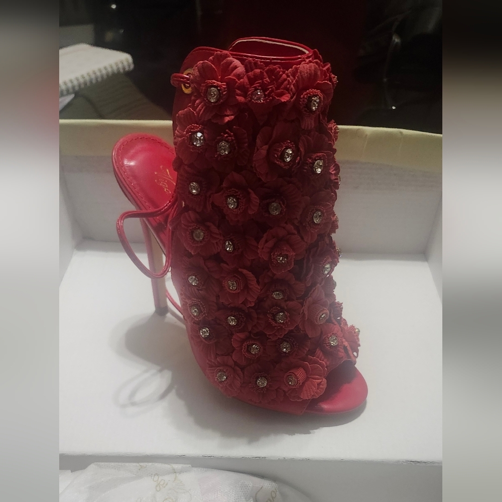 Elegant Red Floral Women's Heels